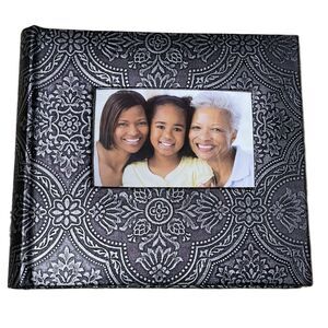 Black & Silver Embossed Metallic Floral Design Photo Album (Holds 200 Photos!!!)